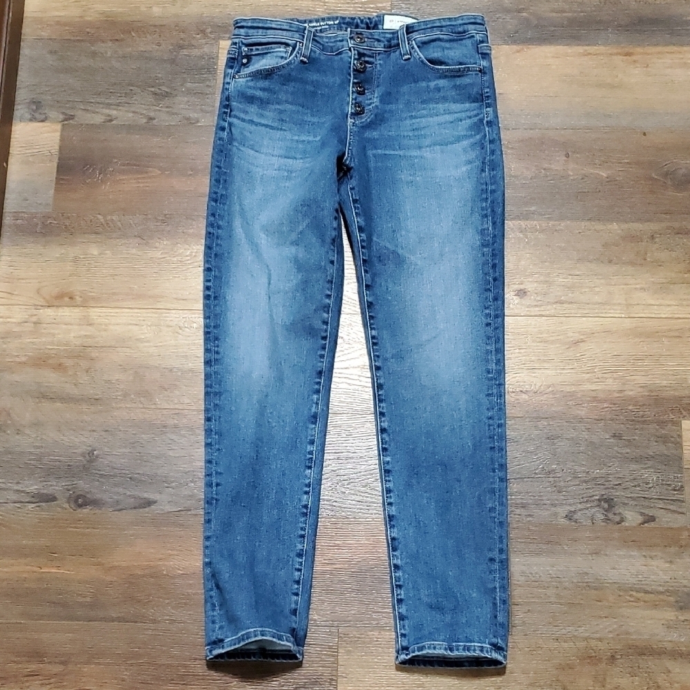 Ag Adriano Goldschmied For Anthropologie Stevie Blue Ankle Button Fly Jeans
